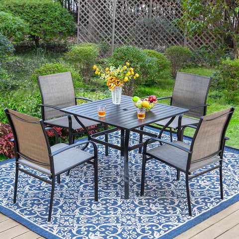 5-Piece Patio Dining Sets Square Table & Light-weight Textilene Fixed Chairs