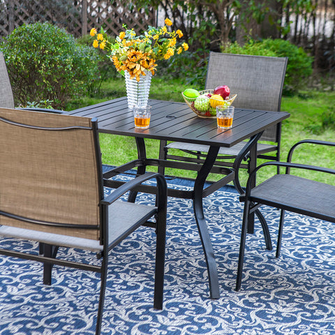 5-Piece Patio Dining Sets Square Table & Light-weight Textilene Fixed Chairs