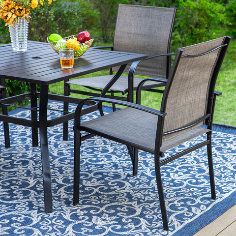 5-Piece Patio Dining Sets Square Table & Light-weight Textilene Fixed Chairs