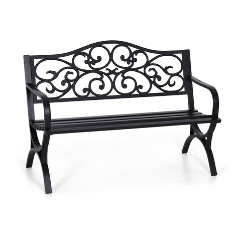 50 Inch Cast Iron Steel Frame Flower Pattern Garden Bench