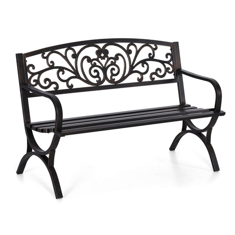 50 Inch Cast Iron Steel Frame Flower Pattern Garden Bench