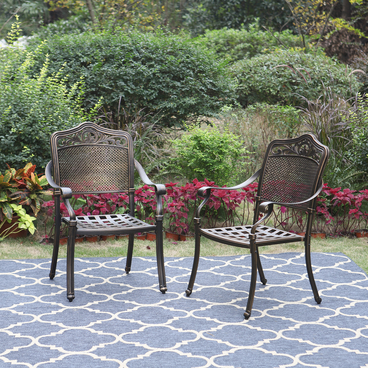 Cast Aluminum Pattern Patio Dining Chairs, Set of 2