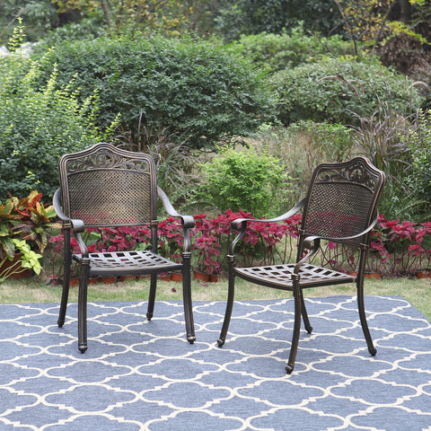 Cast Aluminum Pattern Patio Dining Chairs, Set of 2