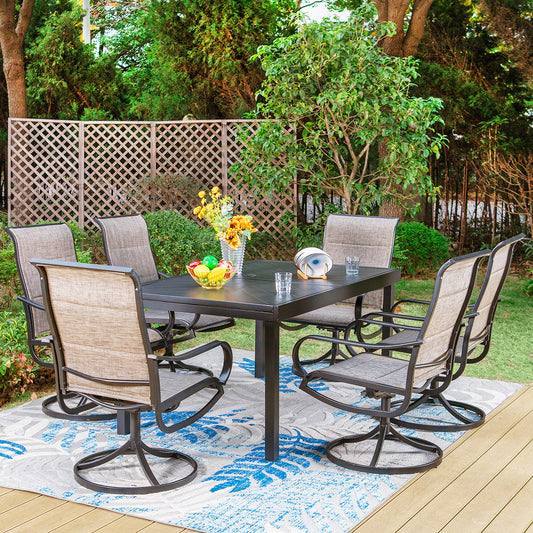 9/7-Piece Patio Dining Sets Extendable Table with Engraved Line &  Textilene Patio Swivel Chairs