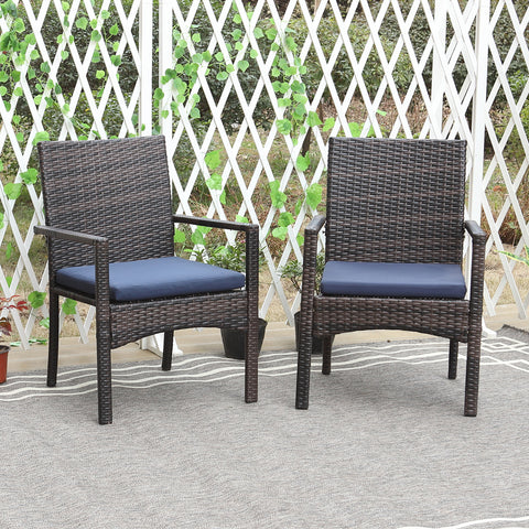 Rattan Steel Cushioned Patio Chairs, Outdoor Chairs, Set of 2