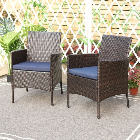 Rattan Steel Cushioned Patio Chairs, Outdoor Chairs, Set of 2
