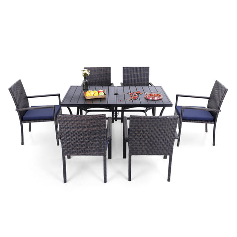 8-Piece 13ft Umbrella Patio Dining Set Rattan Chairs & Steel Panel Table
