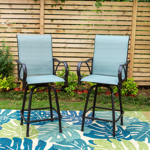 2-Piece Aqua Textilene Swivel Patio Bar Stools