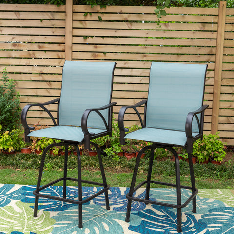 2-Piece Aqua Textilene Swivel Patio Bar Stools