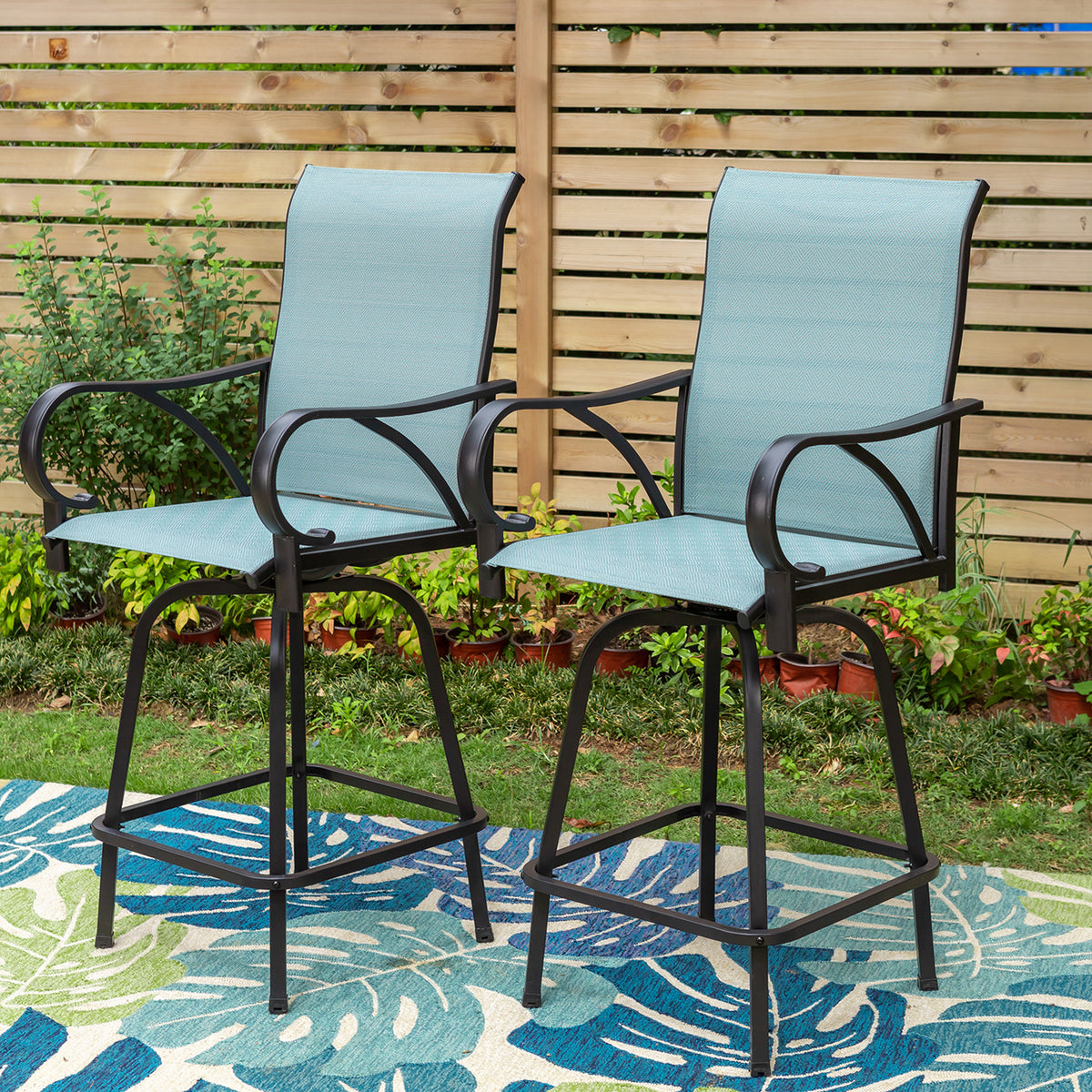 2-Piece Aqua Textilene Swivel Patio Bar Stools