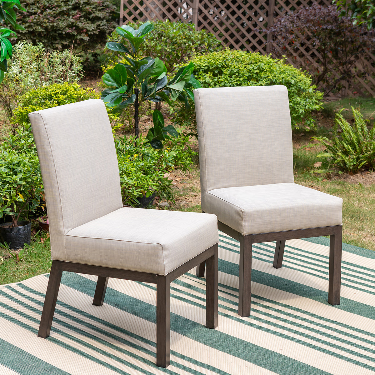 Textilene Fabric Padded Fixed Patio Lounge Chairs, Set of 2