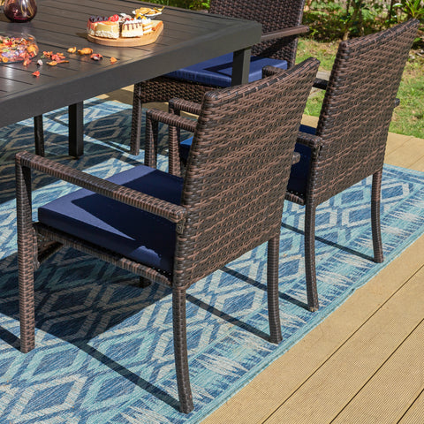 Rattan Wicker Cushioned Dining Chairs Set with Extendable Table