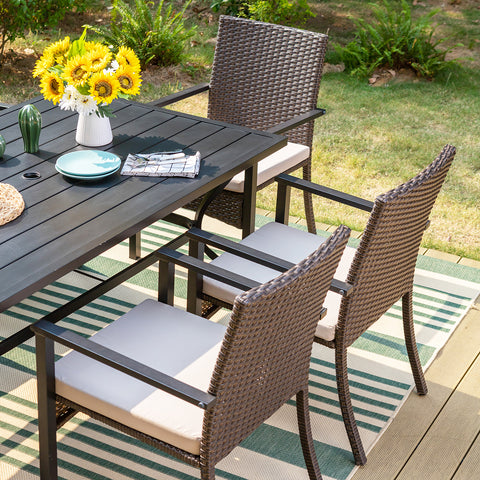 7-Piece Steel Table & Rattan Cushion Dining Chairs Outdoor Patio Dining Set