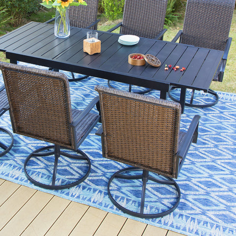 Rattan Swivel Patio Dining Chairs, Set of 2