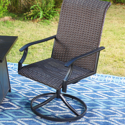 Rattan Swivel Patio Dining Chairs, Set of 2