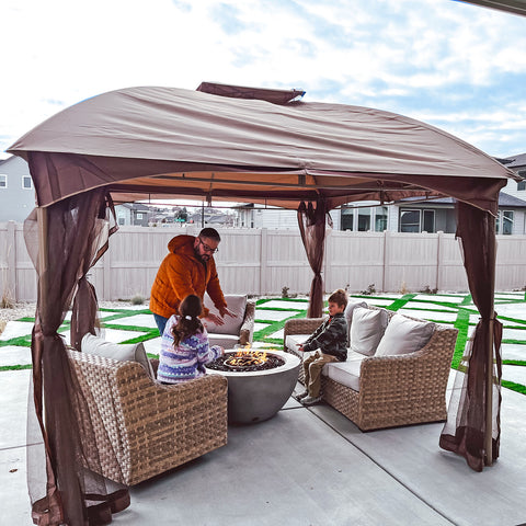 2 Sizes Soft-top Canopy, Double-roof Outdoor Gazebo with Mesh Netting Curtains