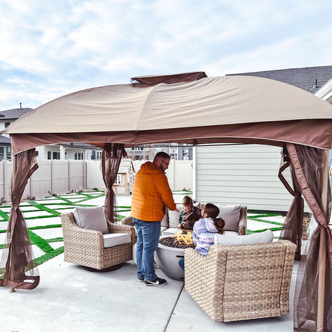 2 Sizes Soft-top Canopy, Double-roof Outdoor Gazebo with Mesh Netting Curtains