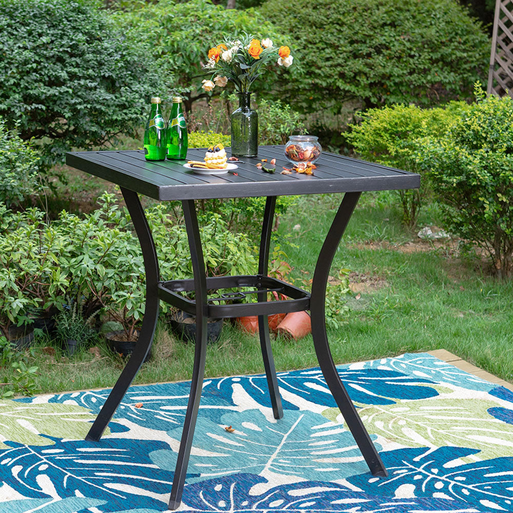 Outdoor Patio 31" Square Height Bar Table with Umbrella Hole - 36" Height Coating Old Craft
