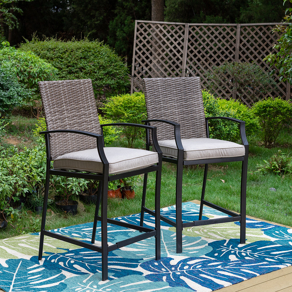 PHI VILLA 2-Piece Rattan Chair Back Cushioned High Bar stool