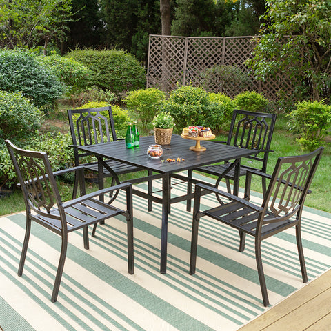 5-Piece Patio Dining Set Steel Square Table and Stackable Chair
