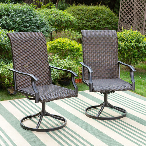 Rattan Swivel Patio Dining Chairs, Set of 2