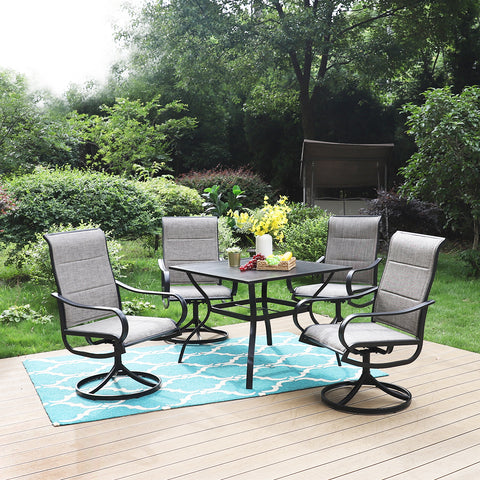 5-Piece Steel Square Table & Textilene Swivel Chairs Outdoor Patio Dining Set