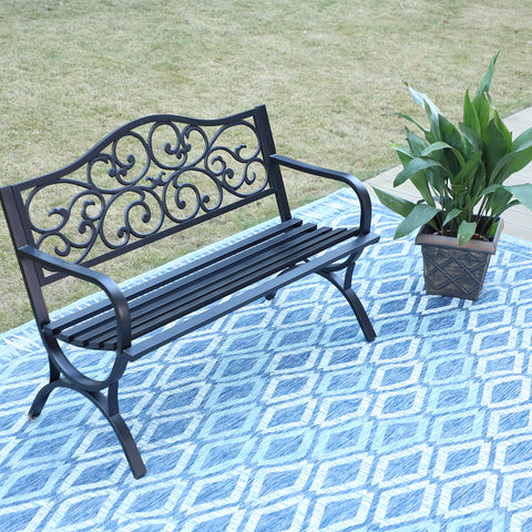 50 Inch Cast Iron Steel Frame Flower Pattern Garden Bench