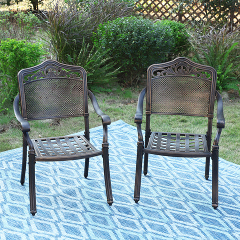 Cast Aluminum Pattern Patio Dining Chairs, Set of 2