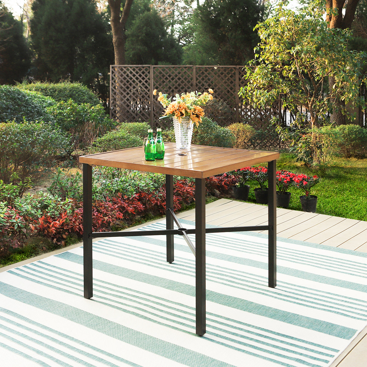 36 x 36 Hand-painted Teak-grain Square Patio High Bar Table