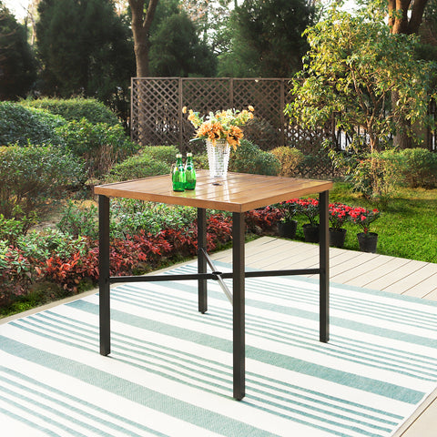 36 x 36 Hand-painted Teak-grain Square Patio High Bar Table