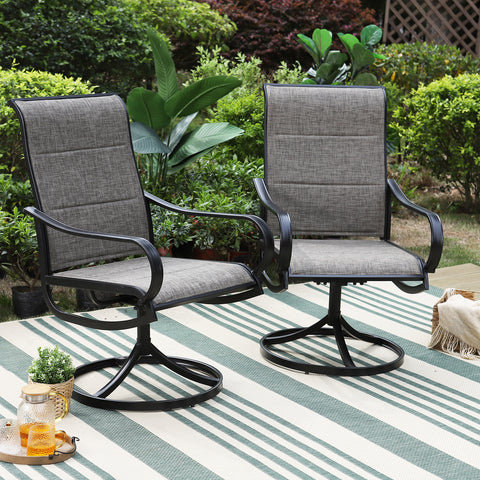 Padded Textilene Fabric Patio Dining Swivel Chairs