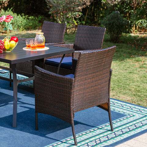 7-Piece Rattan Steel Cushioned Patio Chairs & Steel Panel Table Outdoor Dining Set
