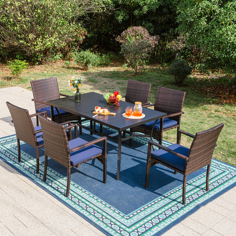 8-Piece 13ft Umbrella Patio Dining Set Rattan Chairs & Steel Panel Table