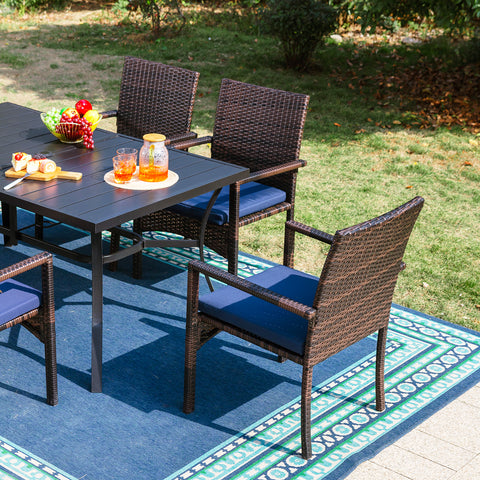 8-Piece 13ft Umbrella Patio Dining Set Rattan Chairs & Steel Panel Table