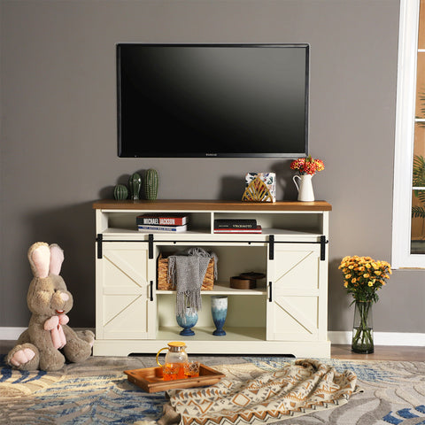PHI VILLA Farmhouse Sliding Double Barn Door Cabinet TV Stand for TVs up to 55"