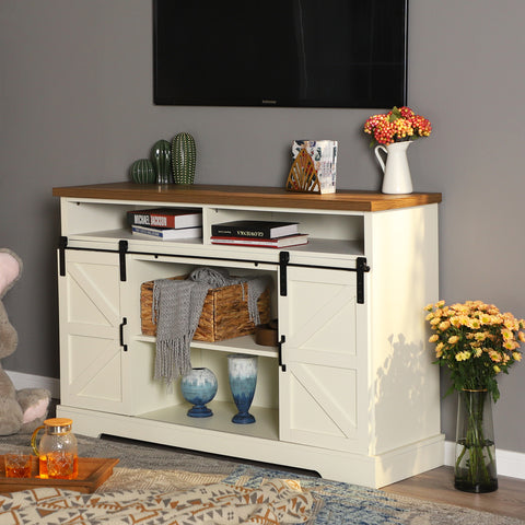 PHI VILLA Farmhouse Sliding Double Barn Door Cabinet TV Stand for TVs up to 55"