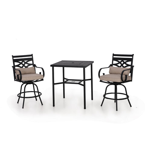 PHI VILLA Patio Bar Stool Set 46"Classic Cast Iron Pattern Back High Bar Stools & Geometrically Stamped High Table