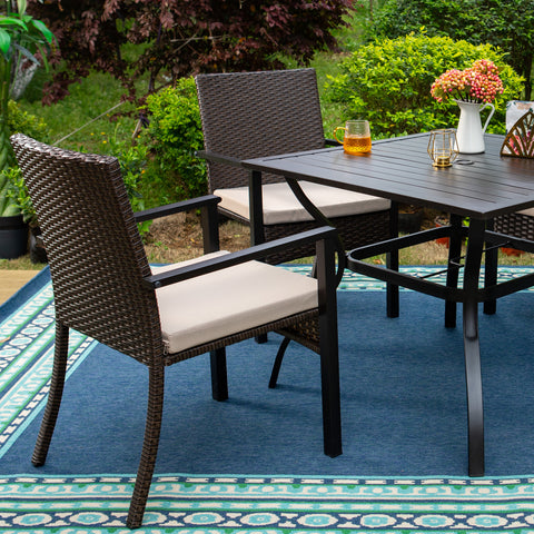 5-Piece Steel Square Table & 4 Rattan Cushion Chairs Outdoor Patio Dining Set