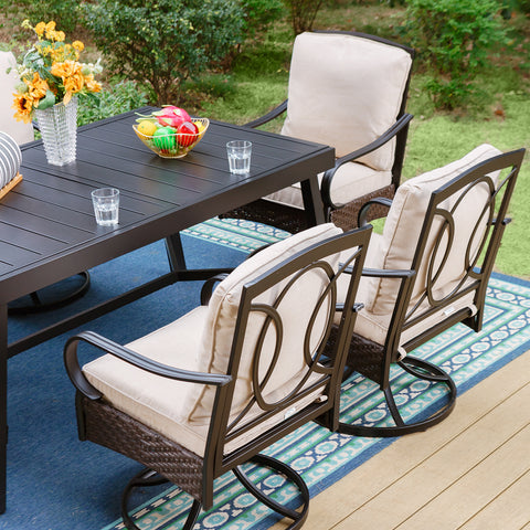 9/7-Piece Patio Dining Sets Reinforced Extendable Table & Thick-Cushion Swivel Chairs