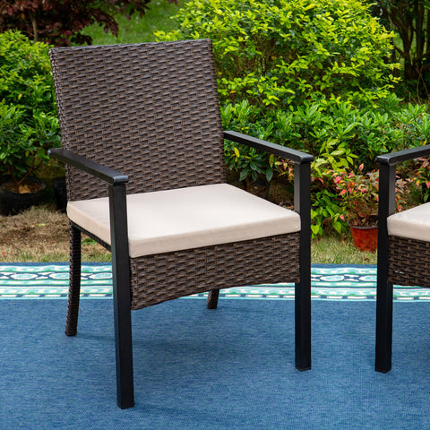 Extendable Table & Rattan Cushion Dining Chairs Outdoor Patio Dining Set