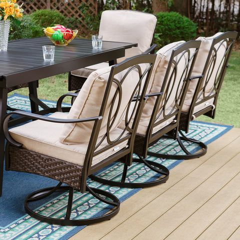 9/7-Piece Patio Dining Sets Reinforced Extendable Table & Thick-Cushion Swivel Chairs