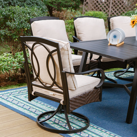 9/7-Piece Patio Dining Sets Reinforced Extendable Table & Thick-Cushion Swivel Chairs