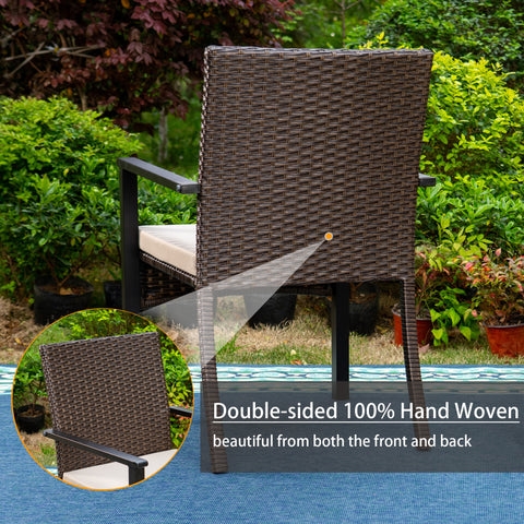 8-Piece Steel Rectangle Table & Brown Rattan Cushion Chairs & 13ft Umbrella Patio Dining Set