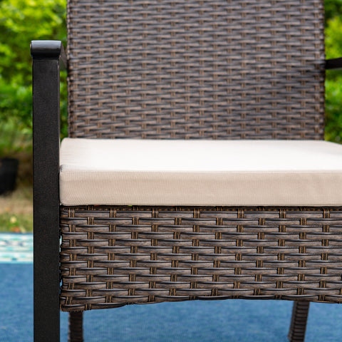 8-Piece Steel Rectangle Table & Brown Rattan Cushion Chairs & 13ft Umbrella Patio Dining Set