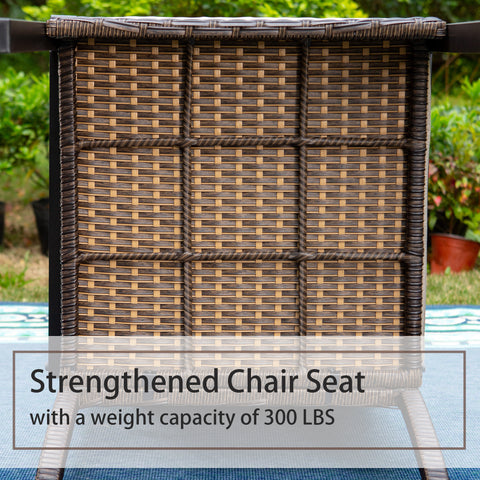 8-Piece Steel Rectangle Table & Brown Rattan Cushion Chairs & 13ft Umbrella Patio Dining Set