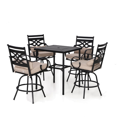 PHI VILLA Patio Bar Stool Set 46"Classic Cast Iron Pattern Back High Bar Stools & Geometrically Stamped High Table