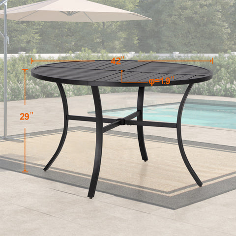 5-Piece Geometrically Stamped Round Table & Stackable Dining Chairs Outdoor Dining Set