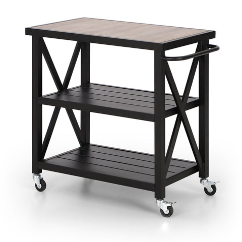 PHI VILLA Mobile 3-Tier Kitchen Cart with Metal Frames, For Outdoor and Indoor Use
