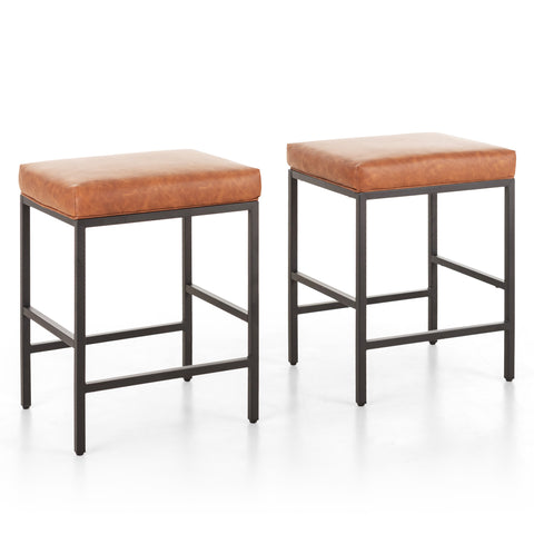 PHI VILLA Square Counter Height Bar Stools with Water-Proof PU Leather Seat