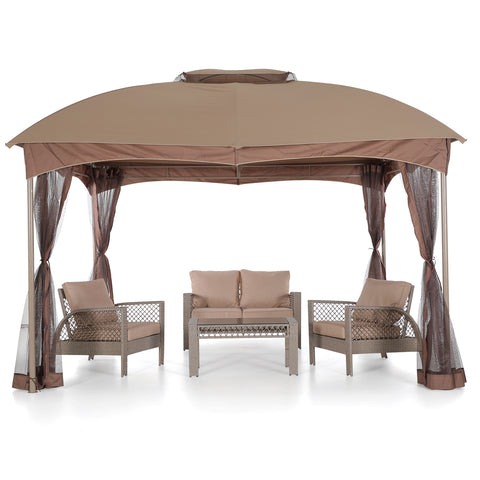 2 Sizes Soft-top Canopy, Double-roof Outdoor Gazebo with Mesh Netting Curtains